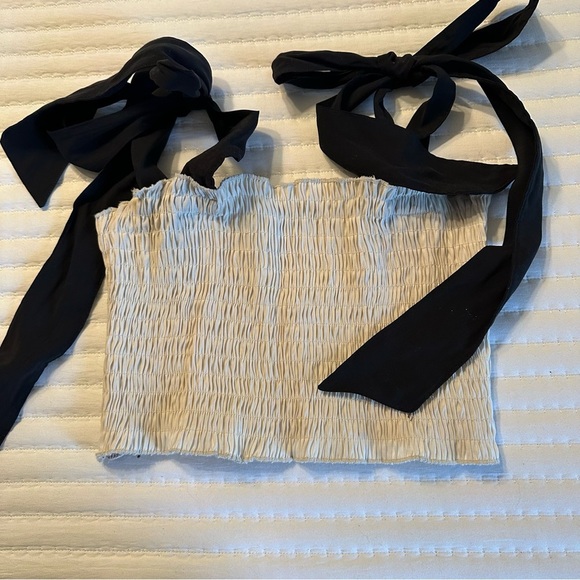 ZARA Ruched Cream Elastic Crop Top Size M(h8 - Picture 5 of 9